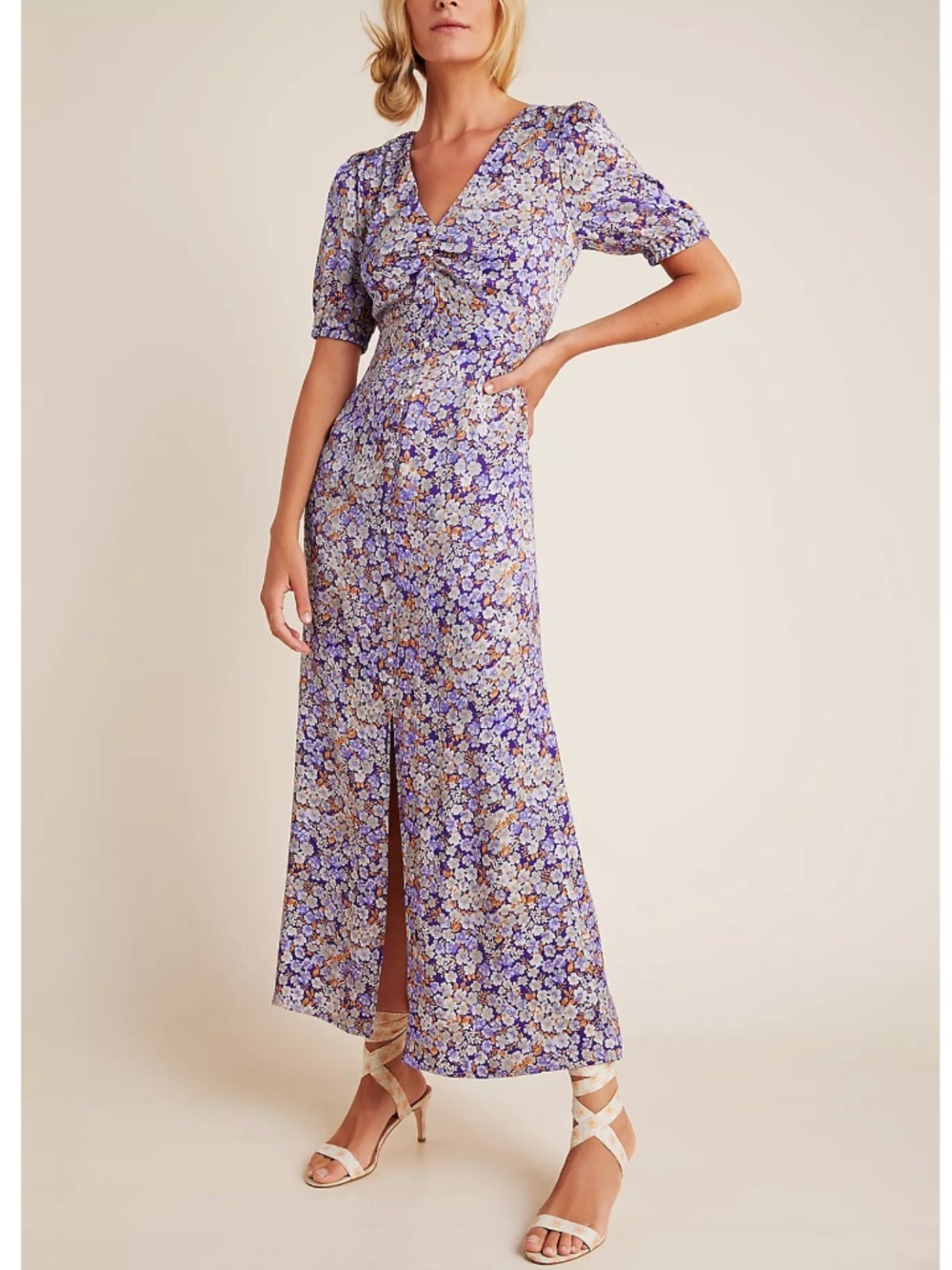 Anthropologie Lavender Floral Midi Dress